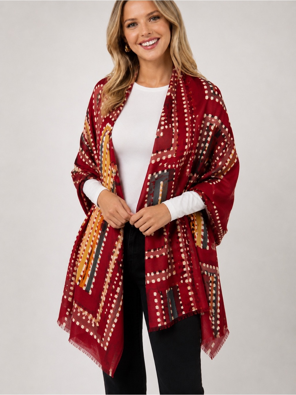 Geometric Dot Design Scarf/Shawl in Red by The Magic Scarf Co